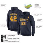 Personalized Navy Gold White Sports Hoodie Sweatshirt Pullover - Custom Stitched Apparel Personalized Stitched Navy Gold-White