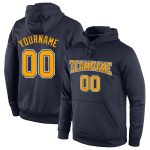 Personalized Navy Gold White Sports Hoodie Sweatshirt Pullover - Custom Stitched Apparel Personalized Stitched Navy Gold-White