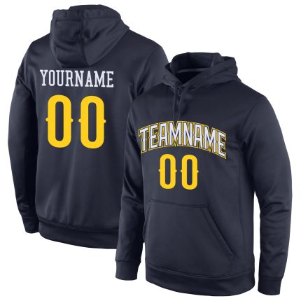 Custom Name Number Sports Hoodie Sweatshirt - Personalized Navy Gold-White Pullover for Team Wear Personalized Stitched Navy