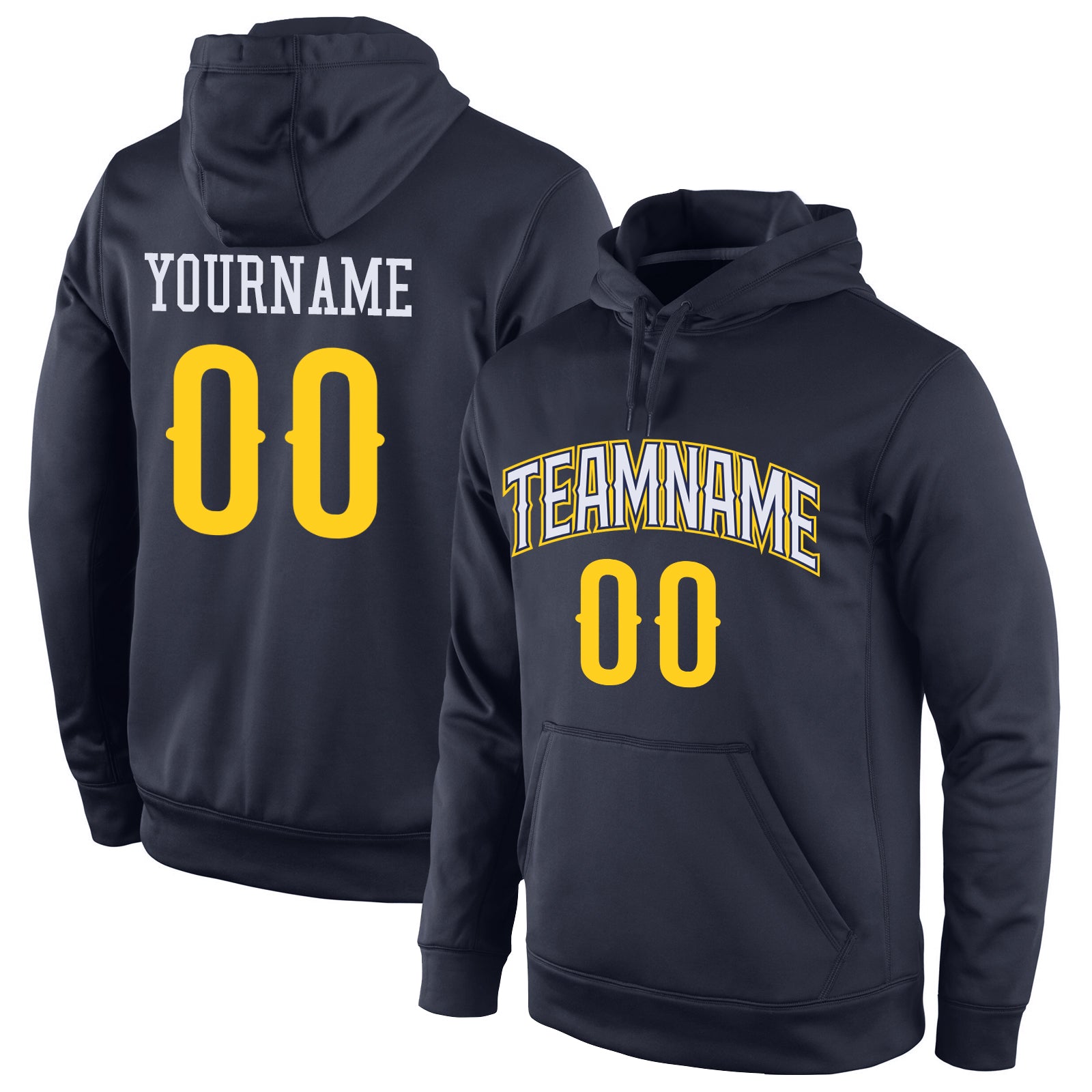 Custom Name Number Sports Hoodie Sweatshirt - Personalized Navy Gold-White Pullover for Team Wear Personalized Stitched Navy