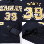 Personalized Navy Gold White Sports Hoodie Sweatshirt Pullover - Custom Stitched Apparel Personalized Stitched Navy Gold-White