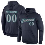 Custom Name and Number Sports Hoodie Pullover Sweatshirt - Personalized Navy Gray-Aqua Design Personalized Stitched Navy