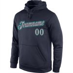 Custom Name and Number Sports Hoodie Pullover Sweatshirt - Personalized Navy Gray-Aqua Design Personalized Stitched Navy