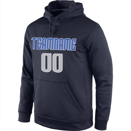 Custom Name Number Hoodie Pullover Sweatshirt for Sports Team in Navy Gray-Blue, Personalized Stitched Design Personalized