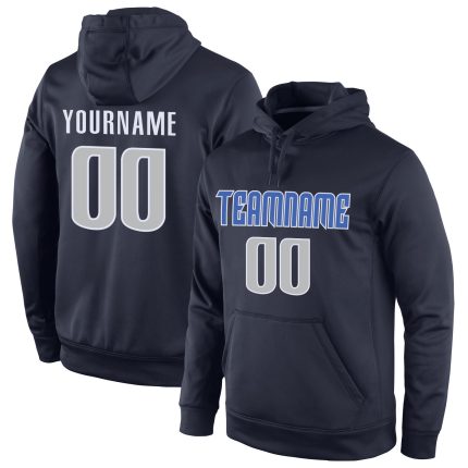 Custom Name Number Hoodie Pullover Sweatshirt for Sports Team in Navy Gray-Blue, Personalized Stitched Design Personalized