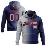 Custom Team Hoodie with Personalized Name & Number, Navy Gray Red Gradient Fashion Sports Pullover Sweatshirt Personalized