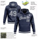 Personalized Navy Gray White Sports Hoodie Stitched Pullover Sweatshirt for Men and Women Personalized Stitched Navy Gray-White