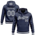 Personalized Navy Gray White Sports Hoodie Stitched Pullover Sweatshirt for Men and Women Personalized Stitched Navy Gray-White