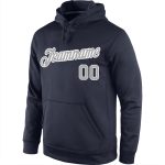Custom Team Name Number Hoodie Sports Pullover Sweatshirt Navy Gray White Stitched Personalized Stitched Navy Gray-White