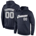 Custom Team Name Number Hoodie Sports Pullover Sweatshirt Navy Gray White Stitched Personalized Stitched Navy Gray-White