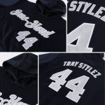 Custom Team Name Number Hoodie Sports Pullover Sweatshirt Navy Gray White Stitched Personalized Stitched Navy Gray-White