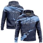 Custom Name and Number Sports Hoodie - Personalized 3D Pattern Design Torn Paper Style Navy Light Blue Pullover Sweatshirt
