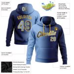 Custom Name Number Pullover Hoodie Navy Light Blue Gold Gradient Fashion Sports Sweatshirt - Personalized Team Apparel Personalized