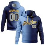 Custom Name Number Pullover Hoodie Navy Light Blue Gold Gradient Fashion Sports Sweatshirt - Personalized Team Apparel Personalized