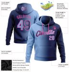 Custom Name and Number Stitched Hoodie in Navy Light Blue-Pink Gradient Fashion Sports Pullover Sweatshirt Personalized Stitched