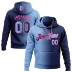 Custom Name and Number Stitched Hoodie in Navy Light Blue-Pink Gradient Fashion Sports Pullover Sweatshirt Personalized Stitched
