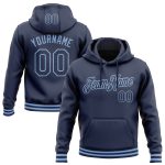 Personalized Navy Light Blue Sports Hoodie Sweatshirt Pullover - Custom Stitched Design Personalized Stitched Navy Light