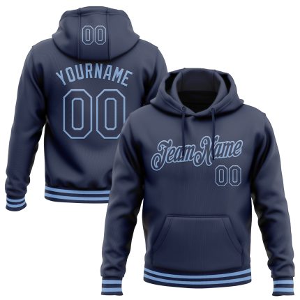 Personalized Navy Light Blue Sports Hoodie Sweatshirt Pullover - Custom Stitched Design Personalized Stitched Navy Light