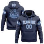 Custom Navy Light Blue-White Football Hoodie Sweatshirt with Personalized Name and Number Personalized Stitched Navy Light
