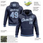 Customizable Sports Hoodie with Team Name and Number - Stitched Navy Light Blue-White Pullover Sweatshirt Personalized Stitched