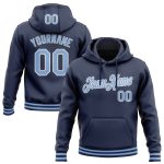 Customizable Sports Hoodie with Team Name and Number - Stitched Navy Light Blue-White Pullover Sweatshirt Personalized Stitched