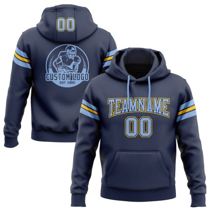 Custom Name Number Football Hoodie Sweatshirt Personalized Stitched Navy Light Blue Yellow Pullover Personalized Stitched