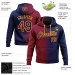 Custom Team Name Number Hoodie, Personalized Stitched Pullover Sweatshirt, Navy Maroon Gold Gradient Fashion Sports Apparel