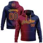 Custom Team Name Number Hoodie, Personalized Stitched Pullover Sweatshirt, Navy Maroon Gold Gradient Fashion Sports Apparel