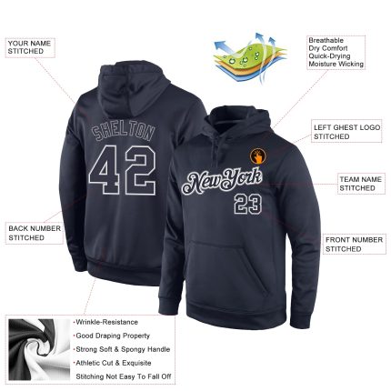 Custom Name and Number Sports Pullover Hoodie for Team - Personalized Navy Navy-Gray Sweatshirt Personalized Stitched Navy