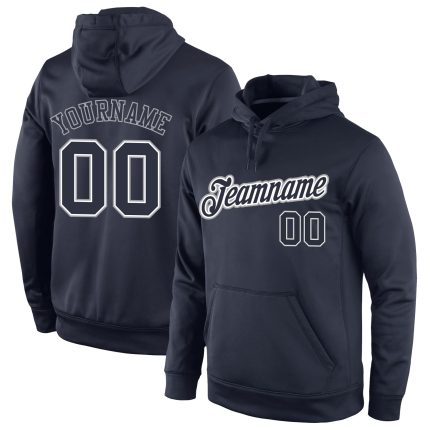 Custom Name and Number Sports Pullover Hoodie for Team - Personalized Navy Navy-Gray Sweatshirt Personalized Stitched Navy