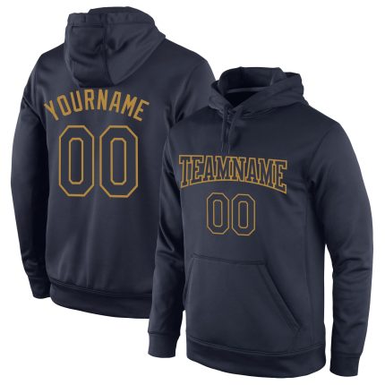 Custom Name and Number Sports Hoodie - Personalized Navy and Old Gold Pullover Sweatshirt for Teams Personalized Stitched