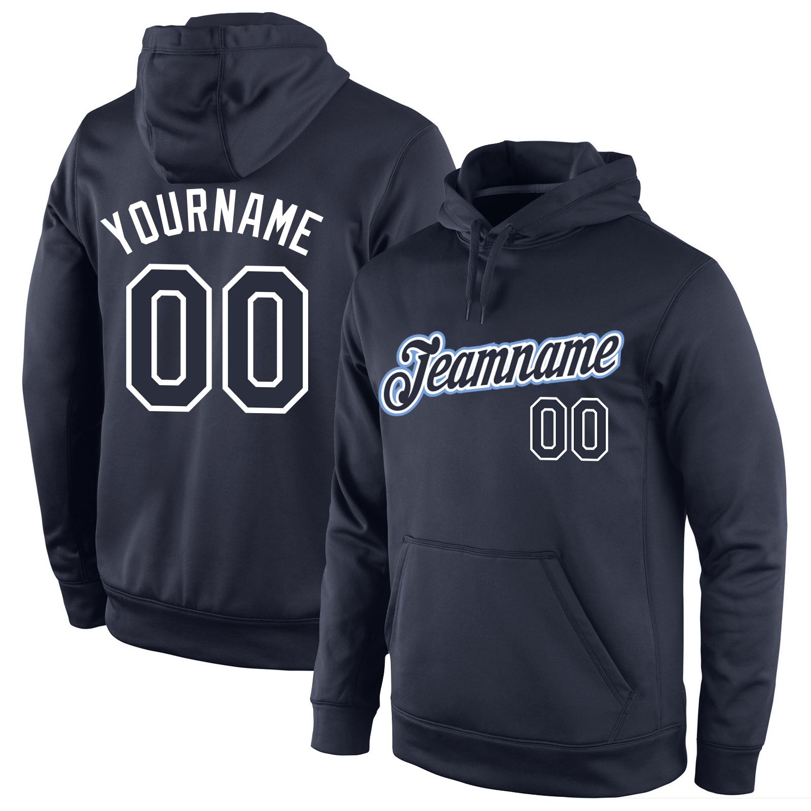 Custom Name Number Personalized Navy White Sports Hoodie Pullover Sweatshirt Personalized Stitched Navy Navy-White Sports