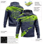 Custom 3D Pattern Torn Paper Style Sports Hoodie with Name & Number - Personalized Stitched Navy Neon Green Sweatshirt Personalized