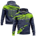 Custom 3D Pattern Torn Paper Style Sports Hoodie with Name & Number - Personalized Stitched Navy Neon Green Sweatshirt Personalized