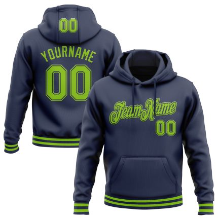 Personalized Navy Neon Green Sports Hoodie Sweatshirt for Men and Women Personalized Stitched Navy Neon Green Sports Pullover