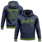 Personalized Sports Hoodie Custom Name & Number - Navy Neon Green Stitched Pullover Sweatshirt Personalized Stitched Navy