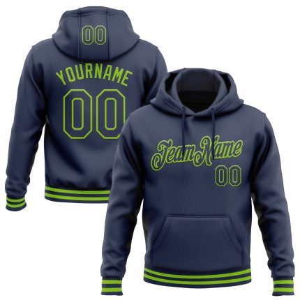 Personalized Sports Hoodie Custom Name & Number - Navy Neon Green Stitched Pullover Sweatshirt Personalized Stitched Navy