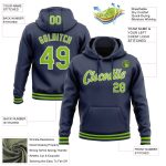 Personalized Neon Green-White Navy Sports Hoodie Pullover Sweatshirt Personalized Stitched Navy Neon Green-White Sports Pullover