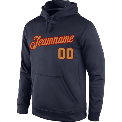 Custom Name Number Sports Hoodie Pullover Sweatshirt - Navy Old Gold-Red Team Design Personalized Stitched Navy Old Gold-Red