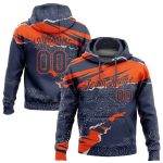 Custom Name and Number Sports Hoodie - Personalized Navy Orange 3D Pattern Stitched Torn Paper Style Pullover Sweatshirt