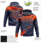 Custom Name and Number Sports Hoodie - Personalized Navy Orange 3D Pattern Stitched Torn Paper Style Pullover Sweatshirt