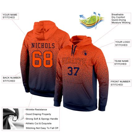 Custom Team Name Number Pullover Hoodie - Personalized Navy Orange Fade Stitched Fashion Sports Sweatshirt Personalized Stitched