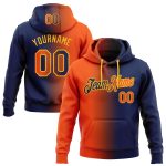 Custom Name Number Pullover Hoodie for Sports, Personalized Navy Orange-Gold Gradient Stitched Fashion Sweatshirt Personalized
