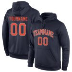 Custom Team Name Number Navy Orange Gray Pullover Sports Hoodie Sweatshirt - Personalized Stitched Apparel Personalized Stitched
