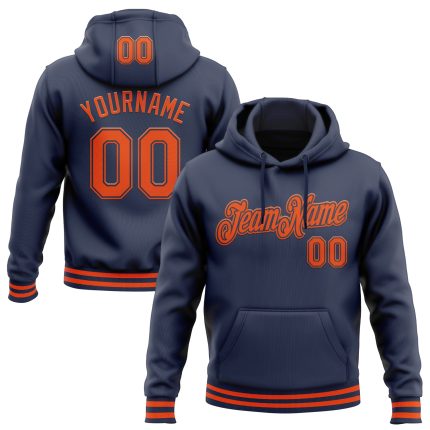 Personalized Navy Orange Sports Hoodie Stitched Design Pullover Sweatshirt Personalized Stitched Navy Orange Sports Pullover