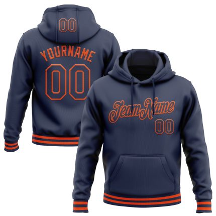 Custom Name and Number Stitched Navy Orange Sports Hoodie Pullover Sweatshirt Personalized Stitched Navy Orange Sports Pullover