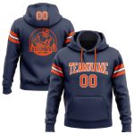 Custom Navy Orange White Football Hoodie with Stitched Name and Number - Personalized Pullover Sweatshirt Personalized Stitched