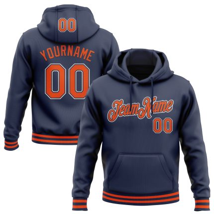 Custom Stitched Navy Orange White Sports Hoodie Sweater Pullover for Men and Women Personalized Stitched Navy Orange-White