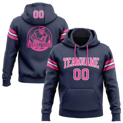 Custom Team Football Pullover Hoodie Sweatshirt for Men Women - Personalized Stitched Name & Number in Navy Pink White Personalized
