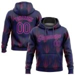 Custom Name and Number Sports Hoodie with 3D Pattern Design in Navy and Purple-Pink - Personalized Stitched Pullover Sweatshirt